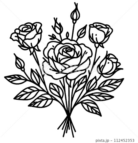 ボールペンで描いたバラの花の線画のイラスト素材 [112452353] - PIXTA