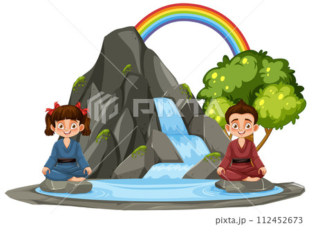 Children's Adventure at the Waterfall 112452673