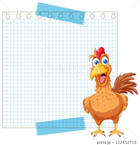 Cheerful Chicken with Notepad Background 112452718