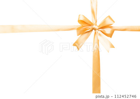 Gold ribbon bow isolated on white background. empty space for design Gold ribbon bow isolated on white background. empty space for design 112452746