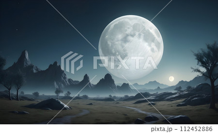 3d rendering Moonlit Landscape. Generative AI 3d rendering Moonlit Landscape. Generative AI 112452886