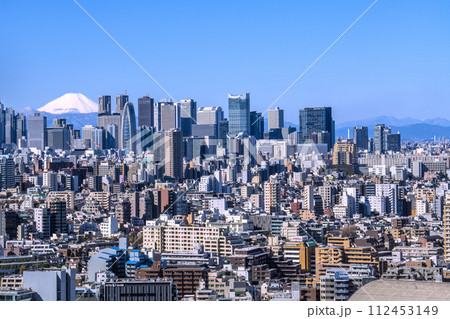 日本の東京都市景観 新景。変貌する新宿。富士山と新宿副都心などを望む。東急歌舞伎町タワーの威容も 112453149