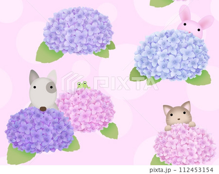アジサイと動物のシームレスパターン B-5 アジサイと動物のシームレスパターン B-5 112453154