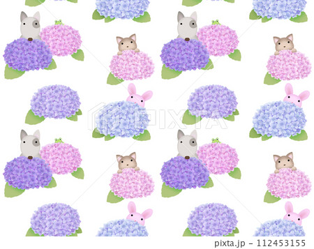 アジサイと動物のシームレスパターン B-1’ (PNG) アジサイと動物のシームレスパターン B-1’ (PNG) 112453155