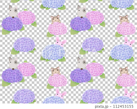 アジサイと動物のシームレスパターン B-1’ (PNG) アジサイと動物のシームレスパターン B-1’ (PNG) 112453155