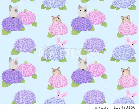 アジサイと動物のシームレスパターン　B-2' 112453156