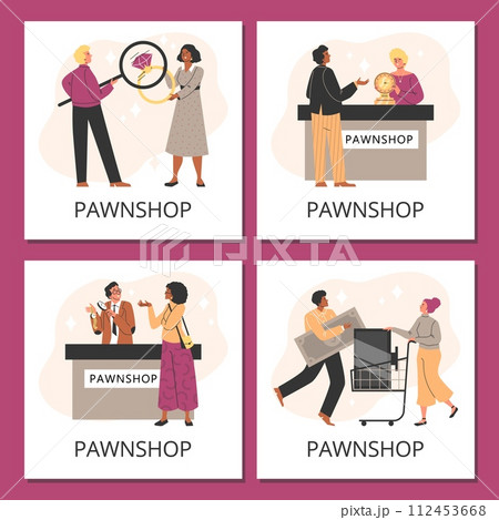Pawnshop concept posters set. Pawnshop concept posters set. 112453668
