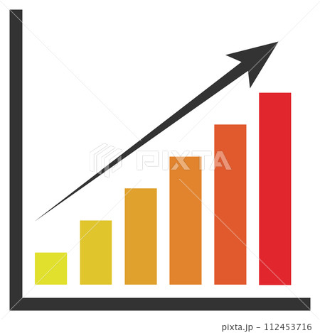 矢印/棒グラフ/グラフ/アップ/増加傾向/ビジネス/イラスト/素材/赤 112453716