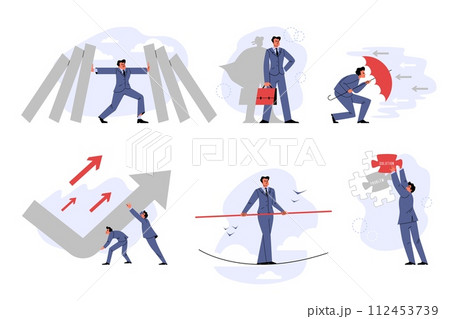 Set of businessmen and arrows flat style, vector illustration 112453739