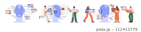 AI technology design concept, set of flat cartoon vector illustrations on white AI technology design concept, set of flat cartoon vector illustrations on white 112453779