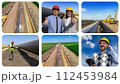 Natural Gas Pipeline Construction Site. Construction Foreman Checking Progress At Pipeline Construction Site. Drone Point of View of Pipeline Construction Site - Photo Collage  112453984