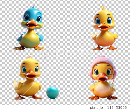 3d rendering of a cute cartoon yellow duck set....のイラスト素材 [112453996 ...