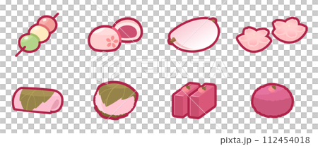 桜に関する和菓子のイラストセット 112454018