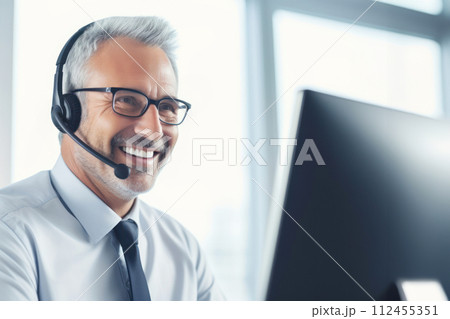 smiling senior man customer service executive working 112455351