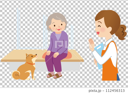 Female helper visiting elderly people's homes, nursing care, welfare 112456313