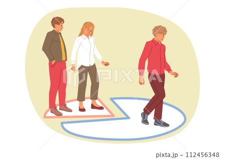 Business people with financial income inequality stand on different parts of economic diagram Business people with financial income inequality stand on different parts of economic diagram 112456348