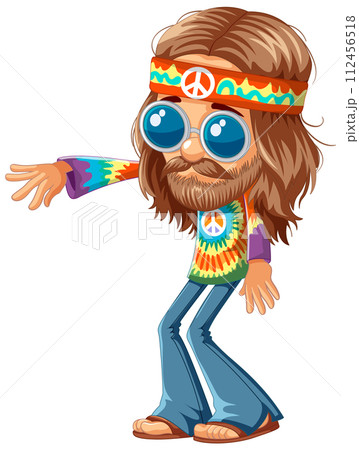 Groovy Hippie Man in Colorful Attire 112456518