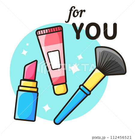 Set of decorative cosmetics. Foundation, lipstick and brush. Packaging for cosmetic products. Vector illustration in flat style Set of decorative cosmetics. Foundation, lipstick and brush. Packaging for cosmetic products. Vector illustration in flat style 112456521