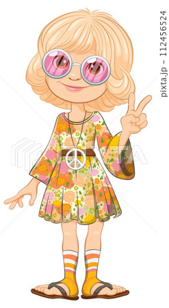 Peaceful Hippie Girl Vector Illustration Peaceful Hippie Girl Vector Illustration 112456524