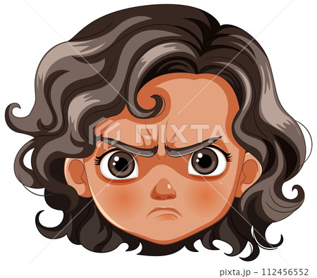 Frustrated Cartoon Girl with Furrowed Browのイラスト素材 [112456552] - PIXTA