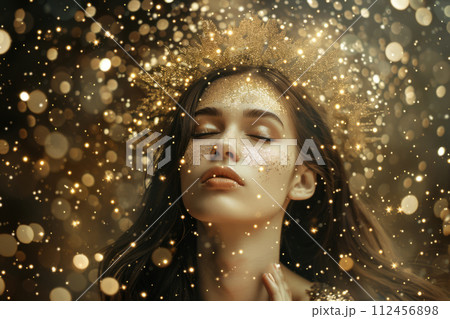 Beauty woman on dark background with magic glow. Generative AI Beauty woman on dark background with magic glow. Generative AI 112456898