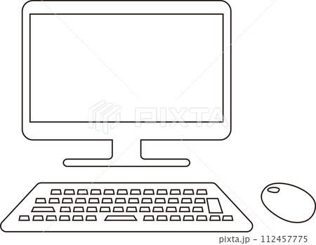 シンプルなパソコンの線画イラスト 112457775
