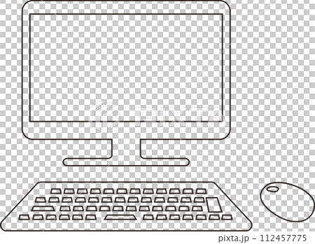 シンプルなパソコンの線画イラスト 112457775