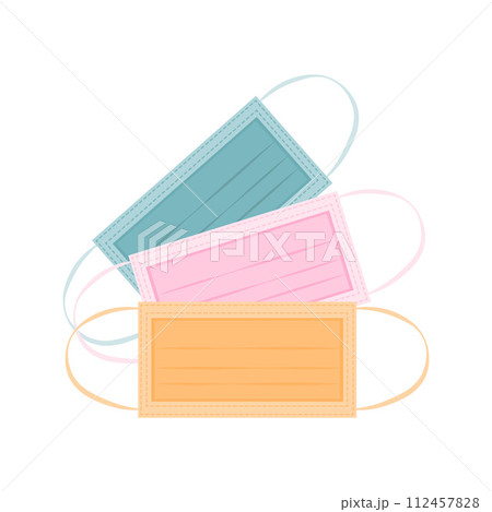 Medical masks. Masks to protect against viruses and diseases. Protective medical masks in green and pink colors. Vector illustration Medical masks. Masks to protect against viruses and diseases. Protective medical masks in green and pink colors. Vector illustration 112457828