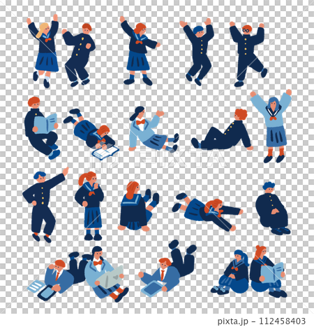 Simple and flat illustration of a child in uniform studying 112458403