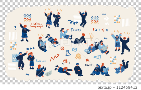 Simple and flat illustration of children in uniforms studying Simple and flat illustration of children in uniforms studying 112458412