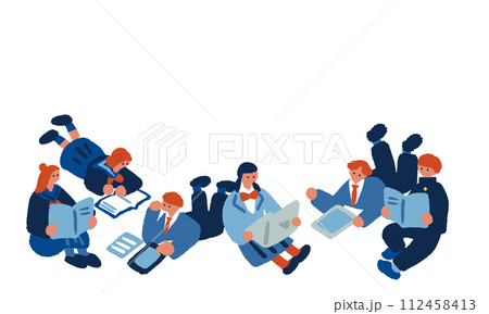 勉強をする制服を着た子どものシンプルでフラットなイラスト 112458413