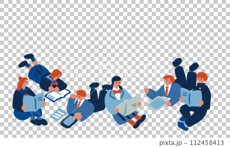 Simple and flat illustration of a child in uniform studying 112458413