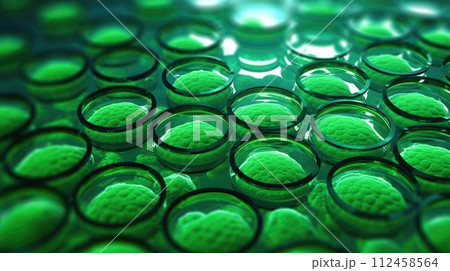 Microscope of green animal cells. Stem cell...のイラスト素材 [112458564] - PIXTA