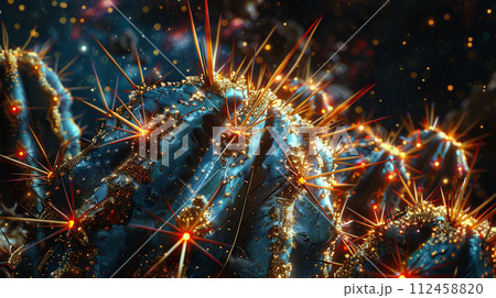 Cactus with metallic spines, reflecting the loneliness of space, aboard a satellite 112458820