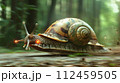 Snail turbo flames speed on a mission speeding through a snail at neon urban. Snail captured in a dynamic, sunlit scene, embodying movement and the beauty of nature. 112459505