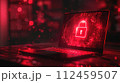 Cybersecurity. Padlock on a desk displaying on Laptop. Cyber attack on computer network, Virus, Spyware, Malware or Malicious software. Cybercrime. Compromised information internet. Generative AI 112459507