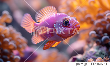 鮮やかな紫色の魚	AI生成画像 鮮やかな紫色の魚	AI生成画像 112460761