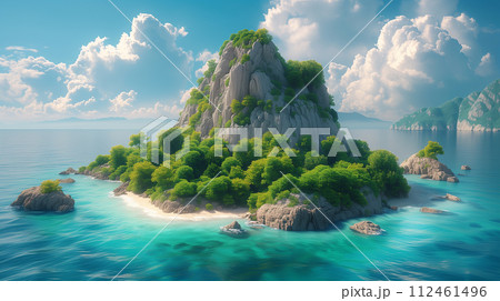 青い海に浮かぶ熱帯の無人島 AI生成画像 青い海に浮かぶ熱帯の無人島 AI生成画像 112461496