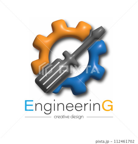 A gear and a screwdriver. A 3D vector for a logo, emblem, sticker or brand. Template for websites, applications and creative ideas A gear and a screwdriver. A 3D vector for a logo, emblem, sticker or brand. Template for websites, applications and creative ideas 112461702