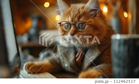 パソコンを操作するビジネス猫 パソコンを操作するビジネス猫 112462517