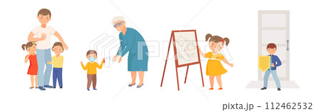 Kind and Fair Little Girl and Boy Character Protecting Home Vector Illustration Set Kind and Fair Little Girl and Boy Character Protecting Home Vector Illustration Set 112462532