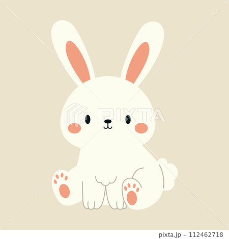 Cute boho little Easter bunny. Cartoon whimsical rabbit character for kids cards, baby shower, invitation, poster. Vector stock illustration 112462718