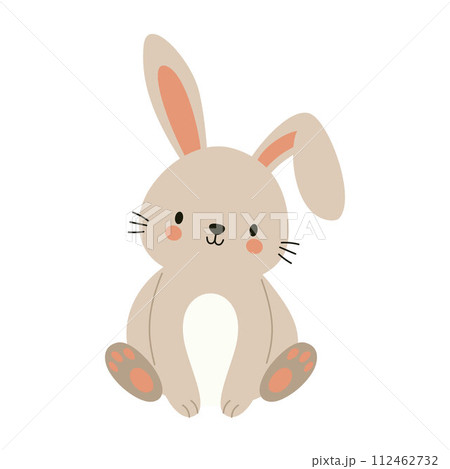 Cute boho little Easter bunny. Cartoon rabbit character for kids cards, baby shower, invitation, poster. Vector stock illustration Cute boho little Easter bunny. Cartoon rabbit character for kids cards, baby shower, invitation, poster. Vector stock illustration 112462732