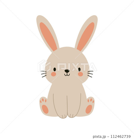 Cute boho little Easter bunny. Cartoon rabbit character for kids cards, baby shower, invitation, poster. Vector stock illustration 112462739