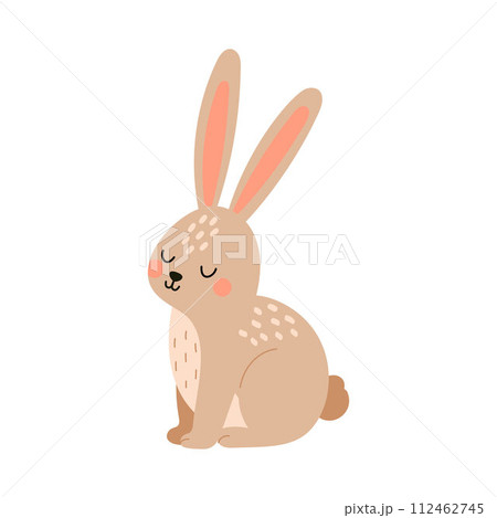 Cute boho little Easter bunny. Cartoon rabbit character for kids cards, baby shower, invitation, poster. Vector stock illustration Cute boho little Easter bunny. Cartoon rabbit character for kids cards, baby shower, invitation, poster. Vector stock illustration 112462745