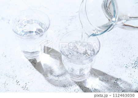 コップに水を注ぐ コップに水を注ぐ 112463030