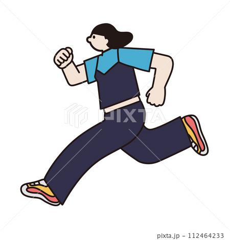 走っている女性の線画ベクター 走っている女性の線画ベクター 112464233