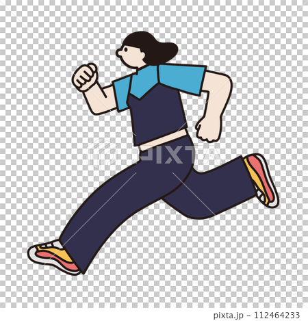 走っている女性の線画ベクター 走っている女性の線画ベクター 112464233