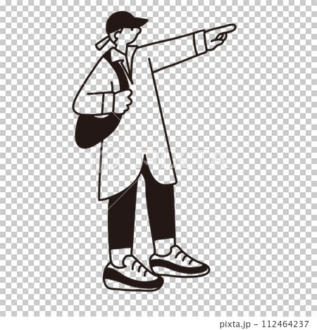 一個女人用手指指著的線條畫出向量 112464237