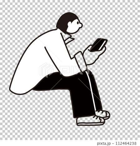 Line drawing vector of a woman looking at a mobile phone 112464238
